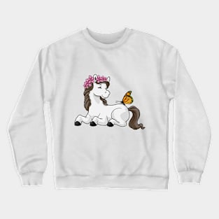 Horse with flower wreath and butterfly Crewneck Sweatshirt